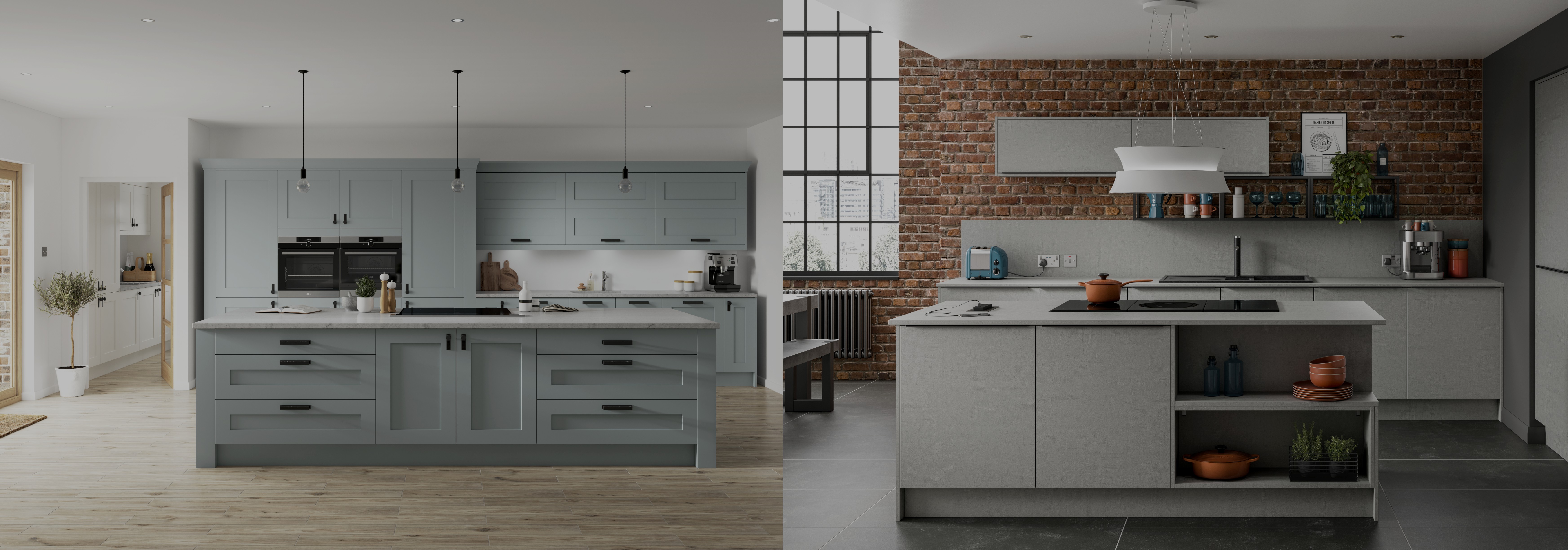 Two different kitchens of modern and classic sensibilities